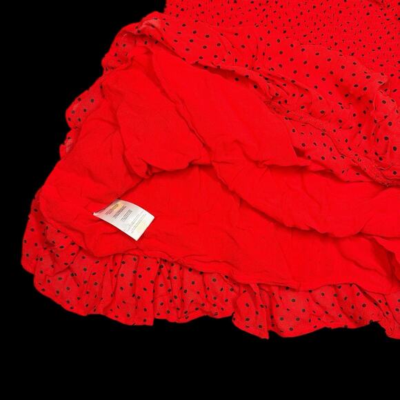 GANNI Womens Sz 38 US 6 Fiery Red Polka Dot Ruffle Tiered Skirt Mullin Georgette - Picture 8 of 9